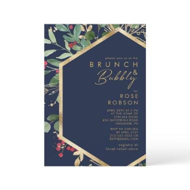 Modern Christmas Greenery Navy Brunch and Bubbly