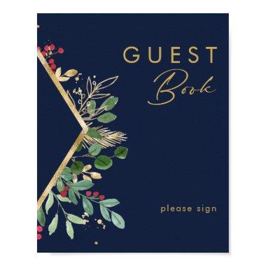 Modern Christmas Greenery | Navy Guest Book Sign