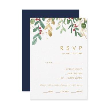 Modern Christmas Greenery | Navy Menu Choice RSVP