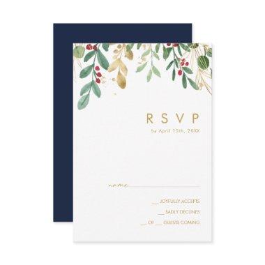 Modern Christmas Greenery | Navy RSVP Card