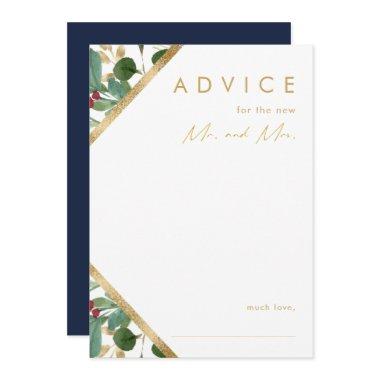 Modern Christmas Greenery | Navy Wedding Advice Card