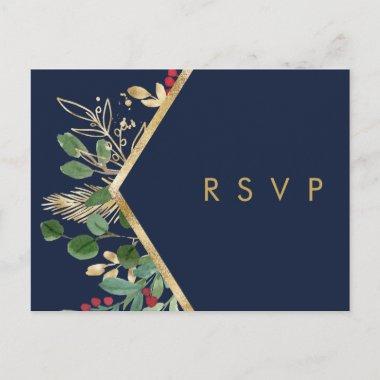 Modern Christmas Greenery | Navy Wedding RSVP Post PostInvitations