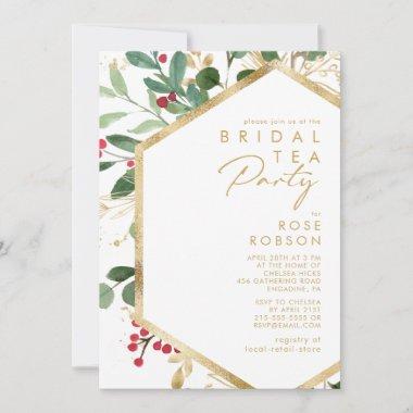 Modern Christmas Greenery | White Bridal Tea Party Invitations