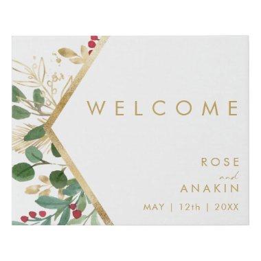 Modern Christmas Greenery | White Welcome Faux Canvas Print