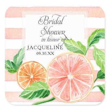 Modern Citrus Pink Grapefruit Orange Bridal Shower Square Sticker