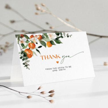 Modern citrus theme orange bridal shower thank you Invitations