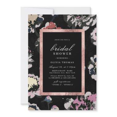 Modern classic black abstract floral Bridal Shower Invitations