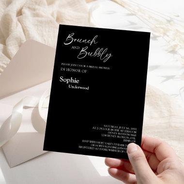 Modern Classic Black Bridal Brunch And Bubbly Invitations