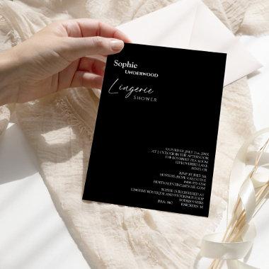 Modern Classic Black Bridal Lingerie Shower Invitations