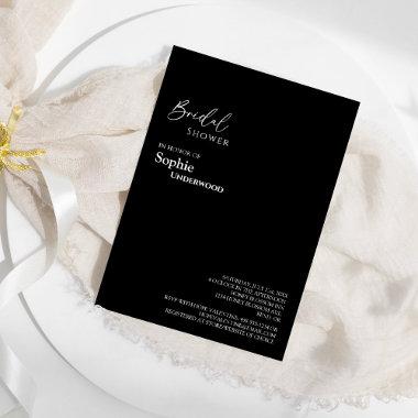Modern Classic Black Wedding Bridal Shower Invitations