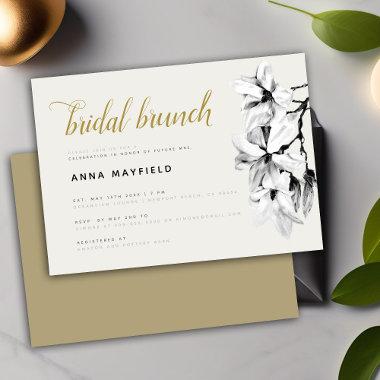 Modern Classic Black White Magnolia Bridal Brunch Invitations