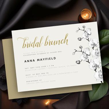 Modern Classic Black White Orchid Bridal Brunch Invitations