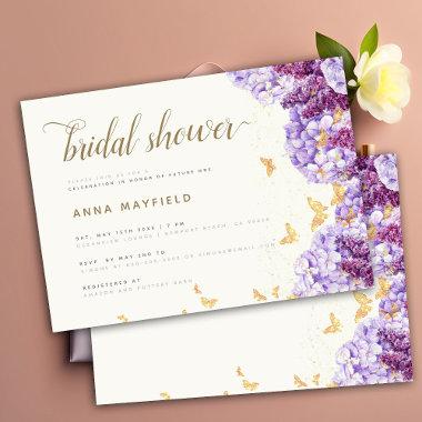 Modern Classic Elegant Lilac Hydrangea Boho Bridal Invitations
