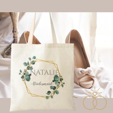 Modern classic gift for bridesmaid gold greenery tote bag