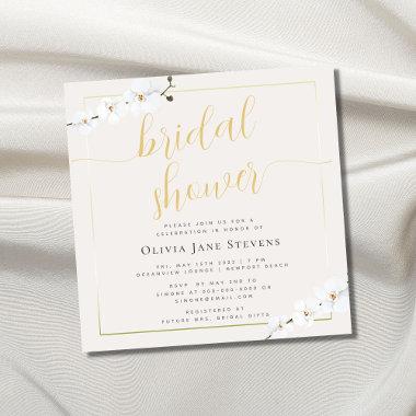 Modern Classic Gold Frame Orchids Bridal Shower Invitations