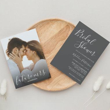 Modern Classic Gray with Photo Bridal Shower Invitations