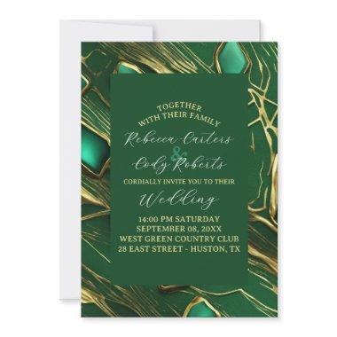 Modern Classic Moody Dark Emerald Green Wedding Invitations