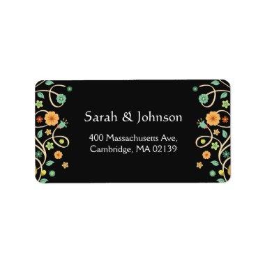 Modern Classy Black Stylish Nature Swirl Floral Label