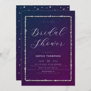Modern Classy Sparkle Glitter Purple Bridal Shower Invitations