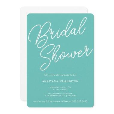 Modern Clean Mint Green Script Bridal Shower Invitations