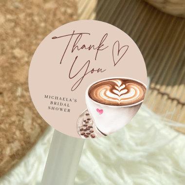 Modern Coffee Bridal Shower Thank You Heart Classic Round Sticker