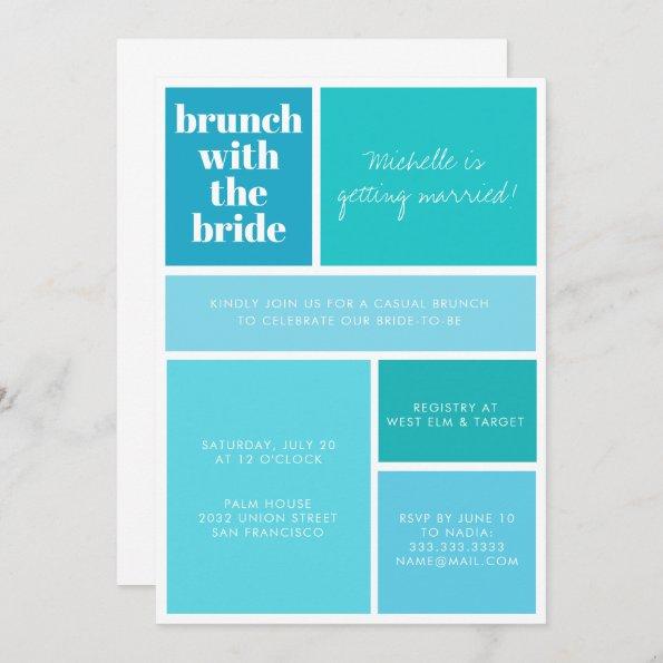 Modern Color Block Blue Turquoise Bridal Shower Invitations
