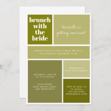 Modern Color Block Olive Green Bridal Shower Invitations