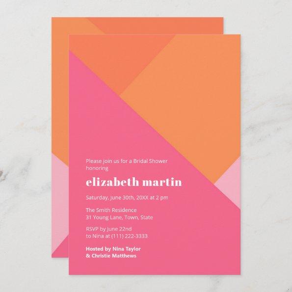 Modern Color-Block Pink Orange Bridal Shower Party Invitations
