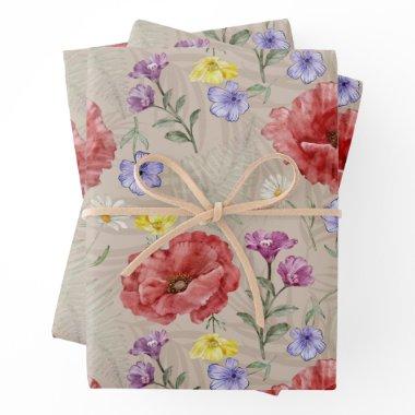 Modern Colorful & Beige Wildflower Pattern Wrapping Paper Sheets