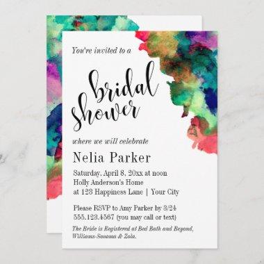 Modern Colorful Watercolor Bridal Shower 1 Invitations