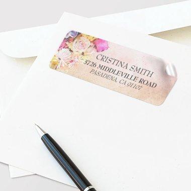 Modern Colorful Watercolor Flowers Wedding Address Label