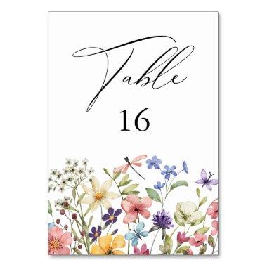 Modern Colorful Wildflower Floral  Table Number