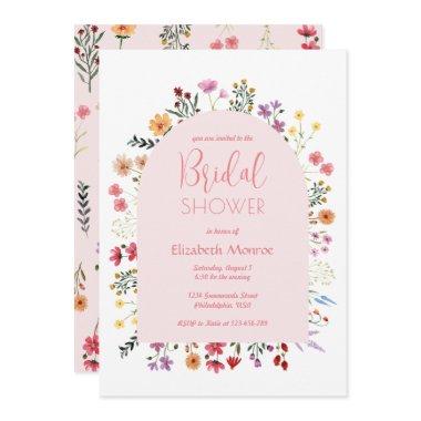 Modern Colorful Wildflower Pink Arch Bridal Shower Invitations