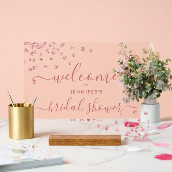 Modern Confetti Script  Welcome Blush Acrylic Sign