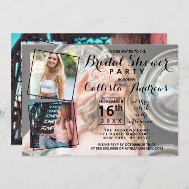 Modern Cool Photo Collage Bridal Shower Invitations