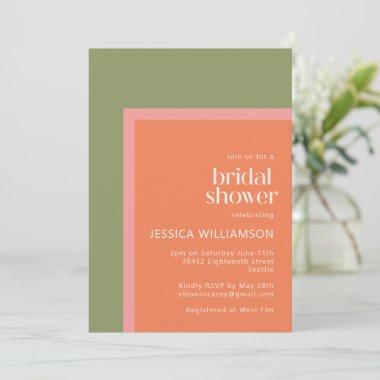 Modern Coral and Green Geometric Bridal Shower Invitations