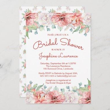 Modern Coral Blush Pink Floral Bridal Shower Invitations