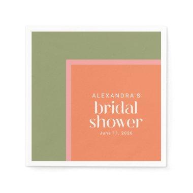 Modern Coral Green Geometric Bridal Shower Custom Napkins