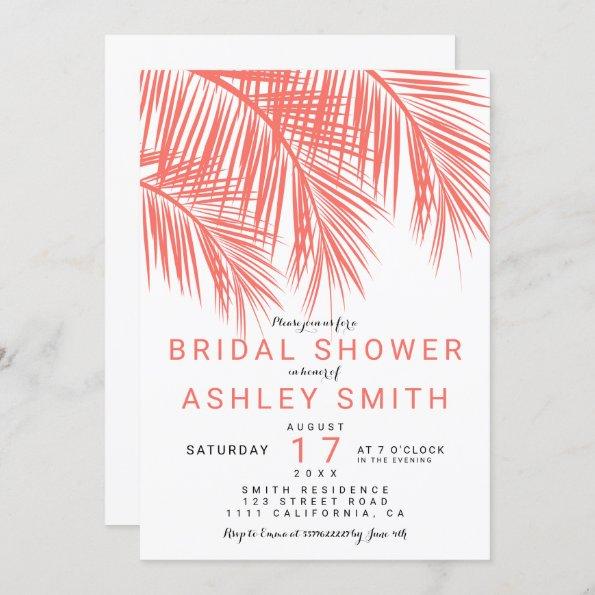 Modern coral palm tree Bridal shower Invitations