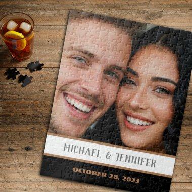 Modern Couple Monogram Date Customized Photo Name Jigsaw Puzzle
