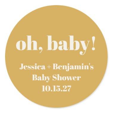 Modern Cute Dusty Yellow Baby Shower Custom Name Classic Round Sticker