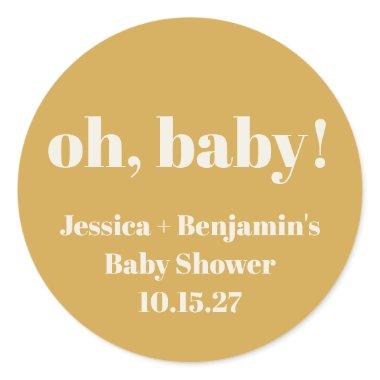 Modern Cute Dusty Yellow Baby Shower Custom Name Classic Round Sticker