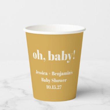 Modern Cute Dusty Yellow Baby Shower Custom Name Paper Cups