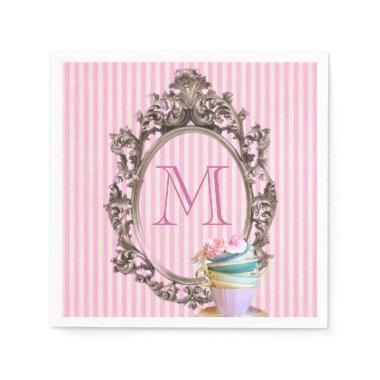 modern cute girly stripes vintage party monogram paper napkins