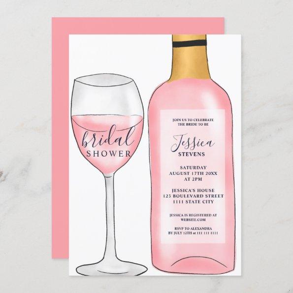 Modern cute pink rose wine bottle bridal shower Invitations