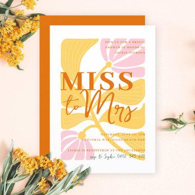 Modern Daisy Floral yellow & pink Bridal Shower Invitations