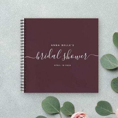 Modern Dark Red Chic Script Bridal Shower Guest Notebook