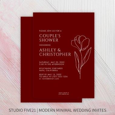 Modern Drawn Floral Crimson Red Wedding Shower