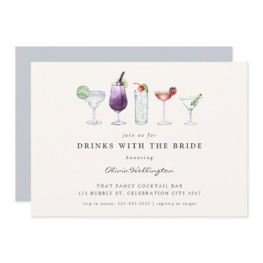 Modern Drinks with the Bride Watercolor Cocktails Invitations