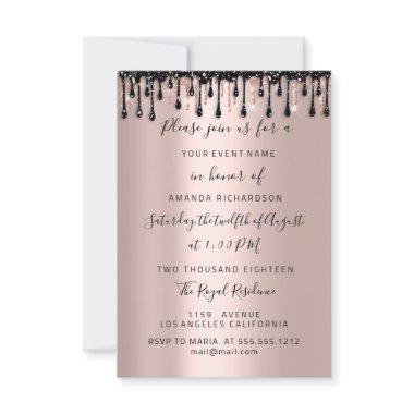 Modern Drips Rose Black Sweet 16 Bridal Wedding